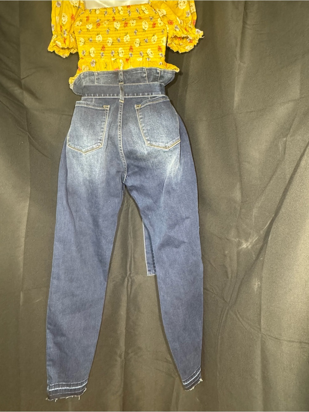 High-Waist Kancan Paperbag Dark Wash Women’s Jeans with Tie Belt sz 31 - Picture 2 of 7